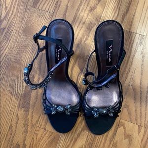 Nina New York Black Satin 4” Heels & Jewel Accents